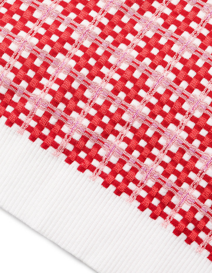 MARYLING Peter Pan Collar Red & White Checkered Short-Sleeves Sweater