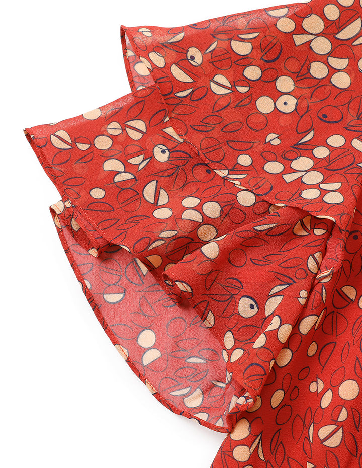 MARYLING Ruffle Bow Neck Short Sleeve Dress