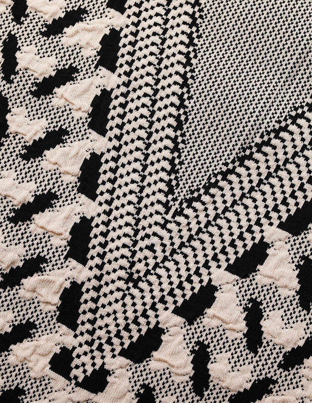 MARYLING Round Neck Bubble Sleeve Printed Cropped Knit Sweater