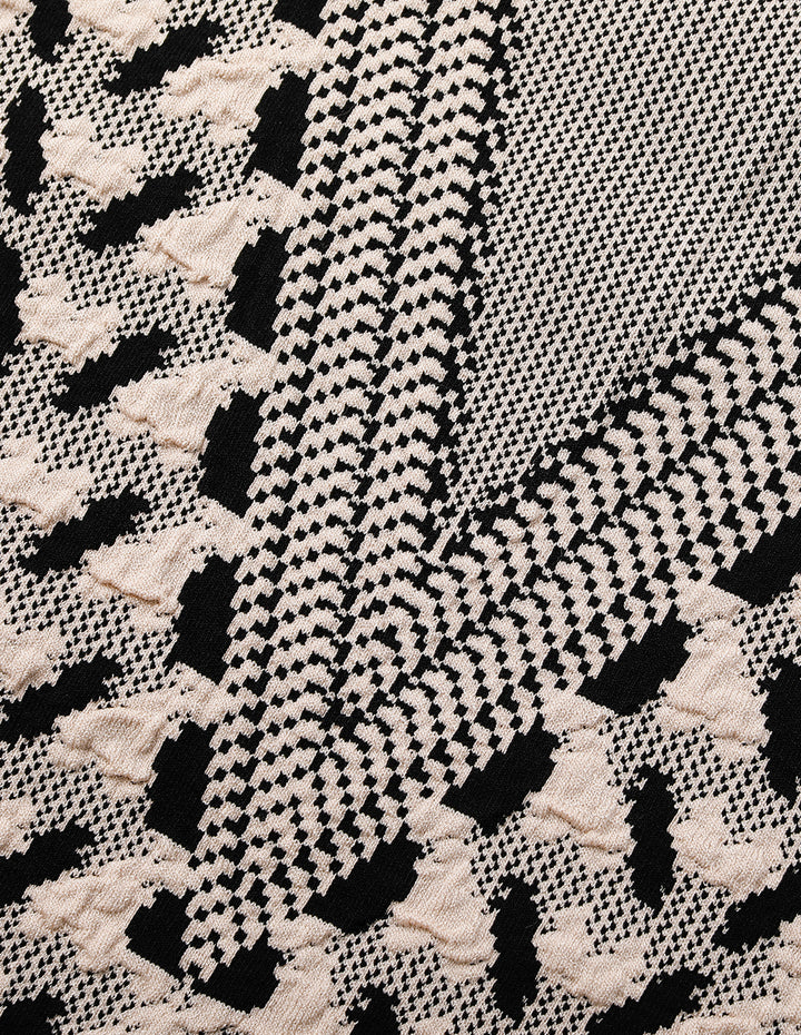 MARYLING Round Neck Bubble Sleeve Printed Cropped Knit Sweater