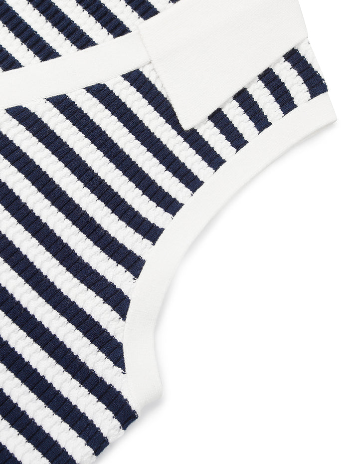 MARYLING Collared Sleeveless Striped Knit Vest