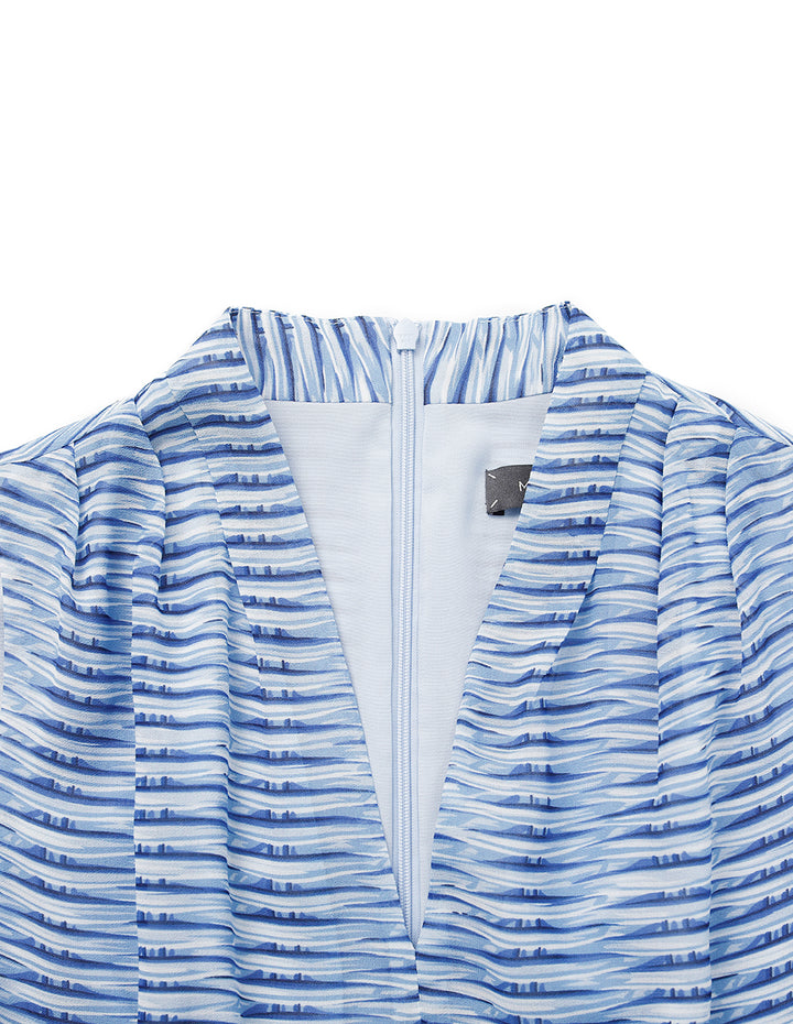 MARYLING V-Neck Belted Sleeveless Striped Pleated Midi Dress