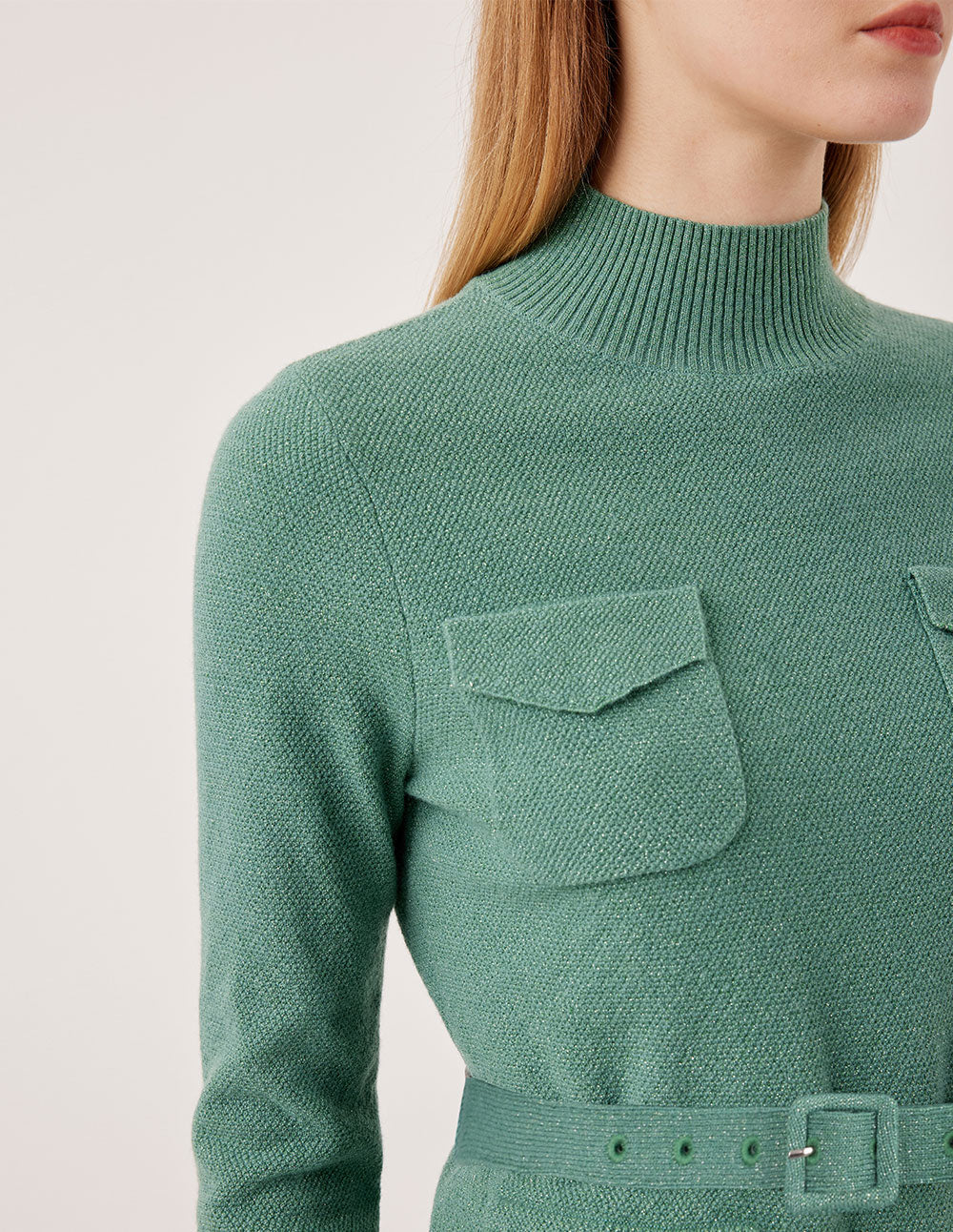 MARYLING Ribbed Semi-High Neck Merino Wool Blend Pullover Sweater