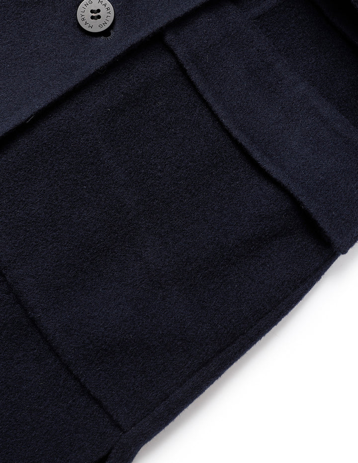 MARYLING Dark Blue Collarless Double-Breasted Coat