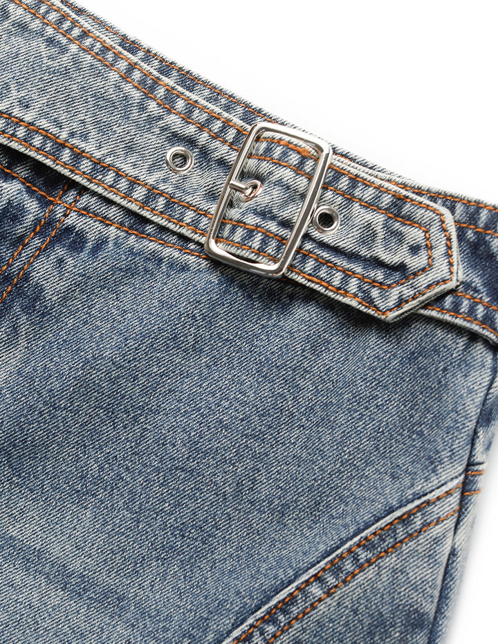 MARYLING Blue Asymmetric Washed Denim Jeans