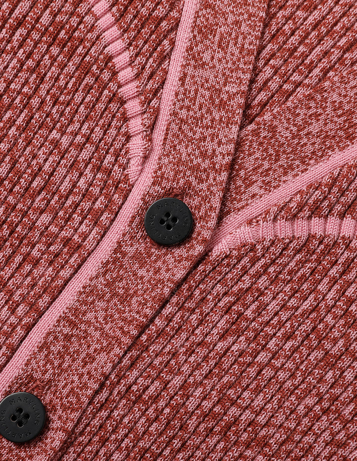 MARYLING Contrast Floral Wool Knitted Cardigan