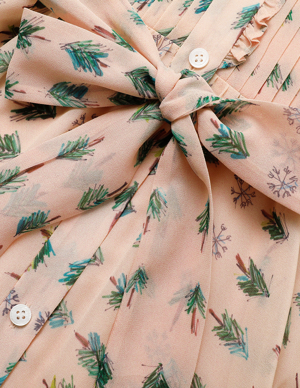 MARYLING Small Stand Collar Puff Sleeve Tree-Printed Dress