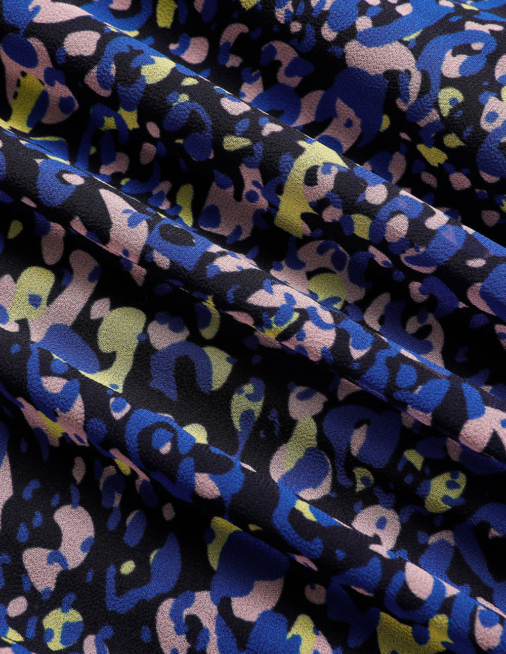 MARYLING Stand Collar Georgette Printed Pleated Mid-Length Dress