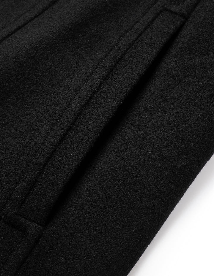 MARYLING Black Lapel Zipper Design Belted Double-Faced Coat