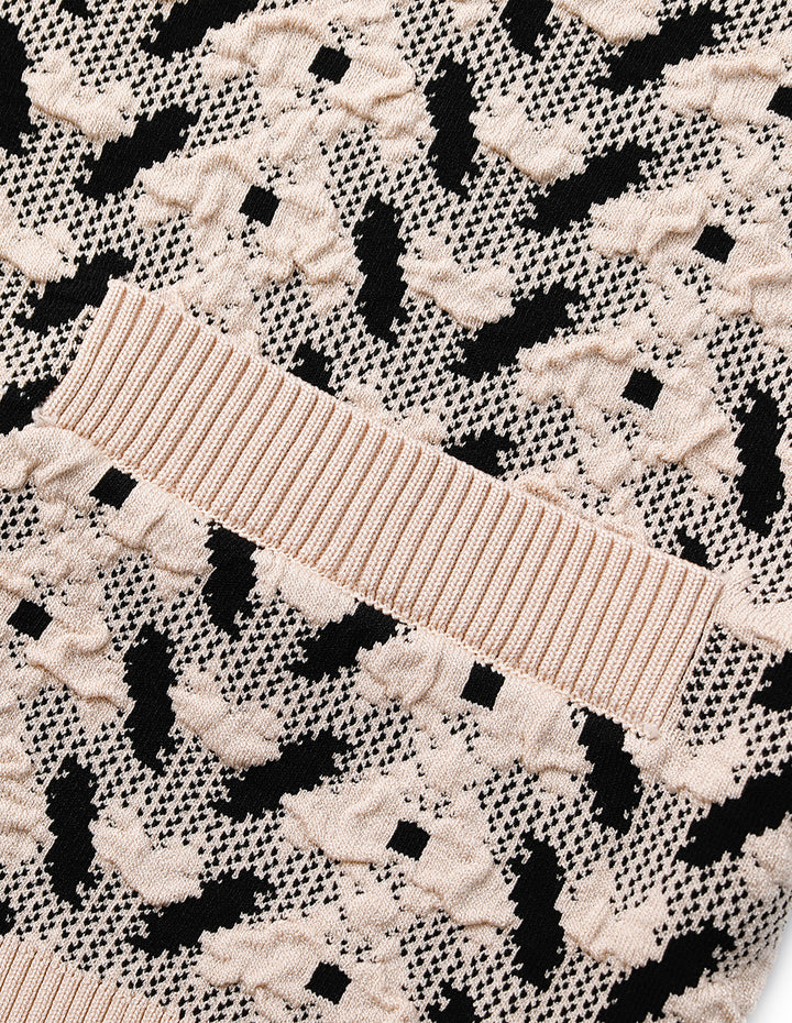 MARYLING Round Neck Geometric Print Long Sleeve Knit Cardigan