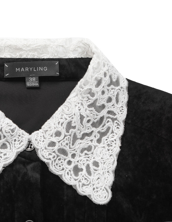 MARYLING Collar & Long Sleeves Velvet Blouse