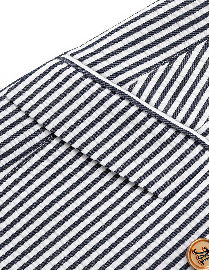 MARYLING V-Neck Long-Sleeve Double-Breasted Striped Wrap Blazer