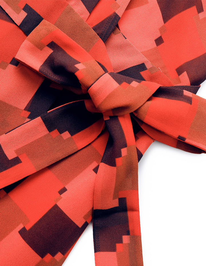 MARYLING Red Houndstooth Wrap Printed Midi Dress