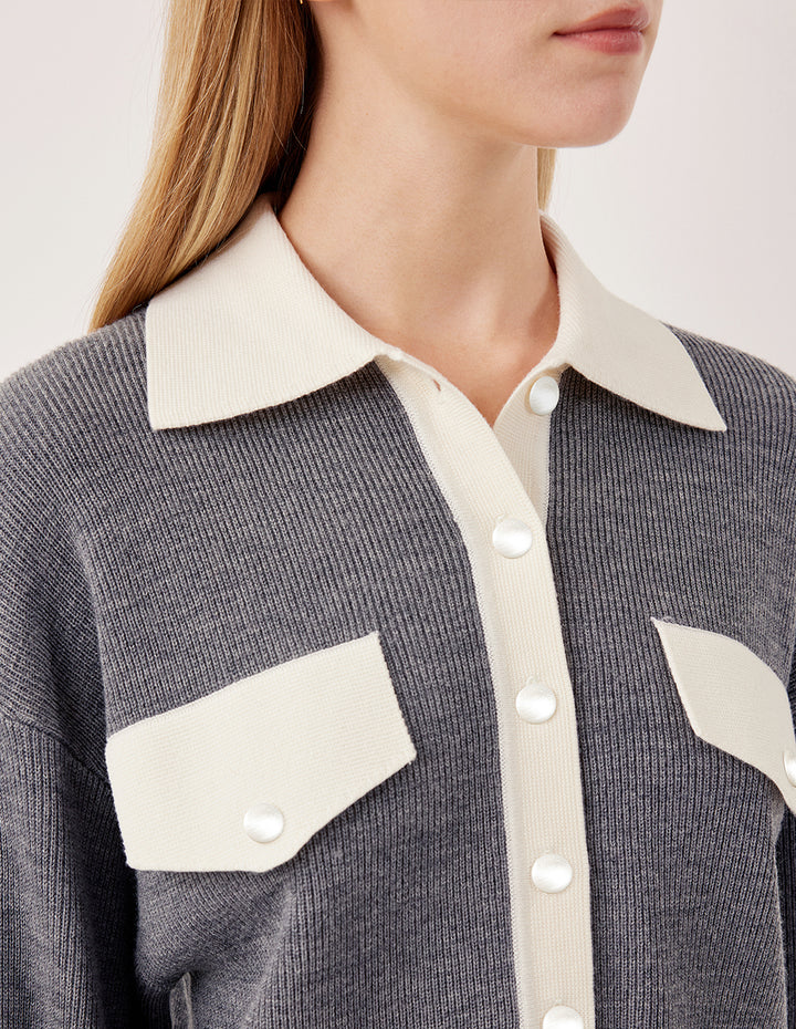 MARYLING Collar Ribbed Knit 100% Wool Pullover