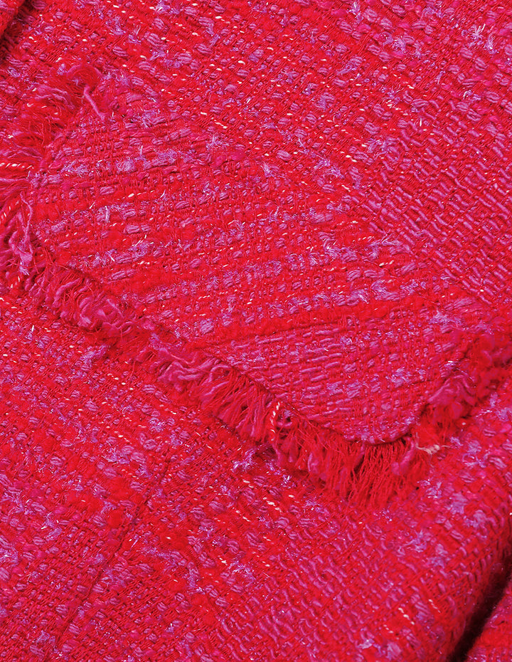 MARYLING Red Square Collar Short Tweed Jacket