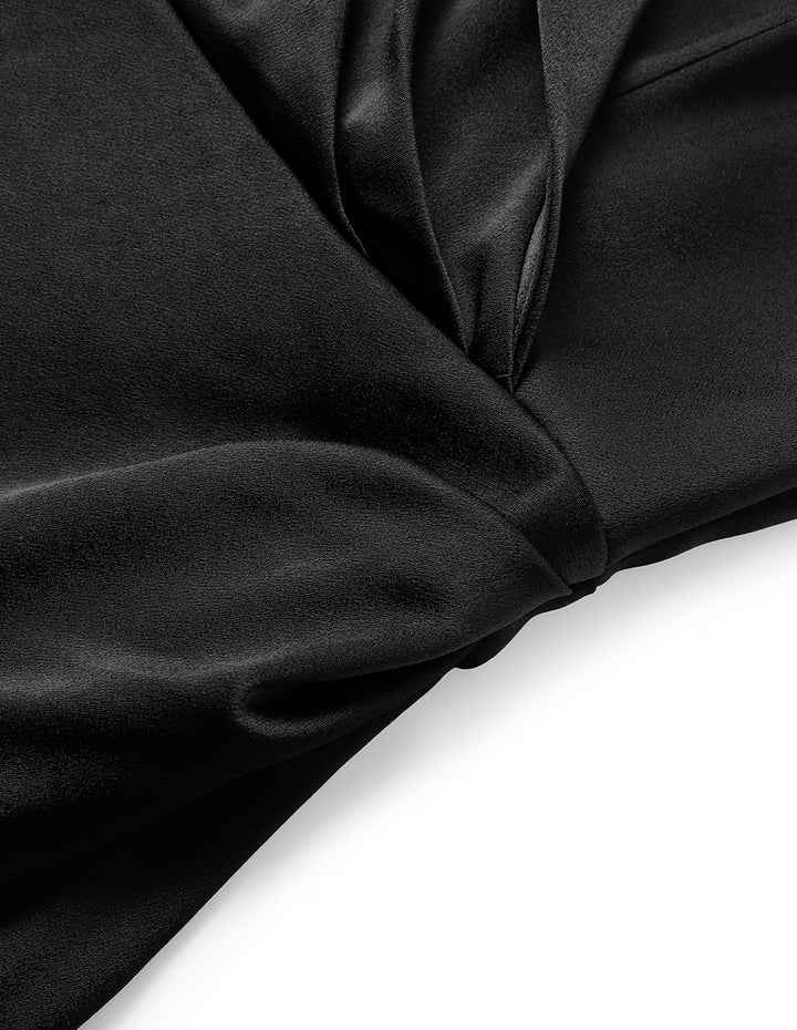 MARYLING Black Lapel Mid-Sleeve Slit Fishtail Evening-Dress