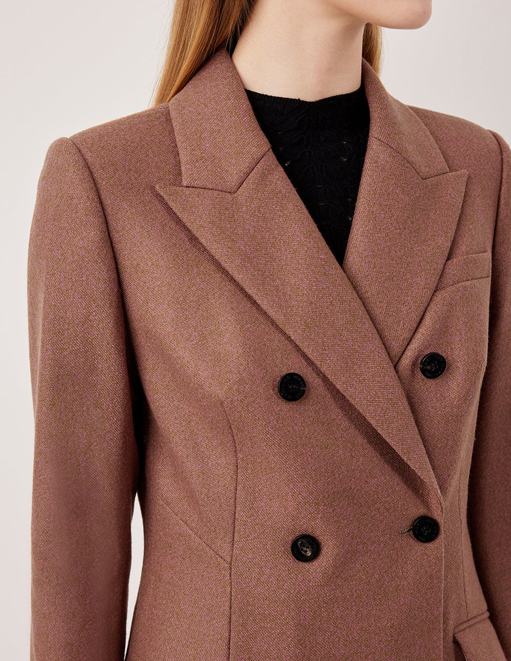 MARYLING Taupe Peak Lapel Double-Breasted Long Wool Coat