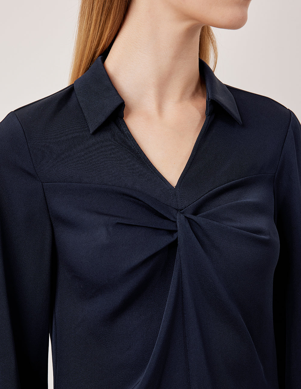 MARYLING V-Neck Long-Sleeved Twisted Silk Blouse