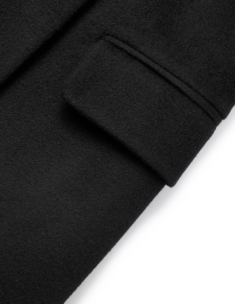 MARYLING Black Notched Lapel Wrap H-Shaped Belted Wool Coat