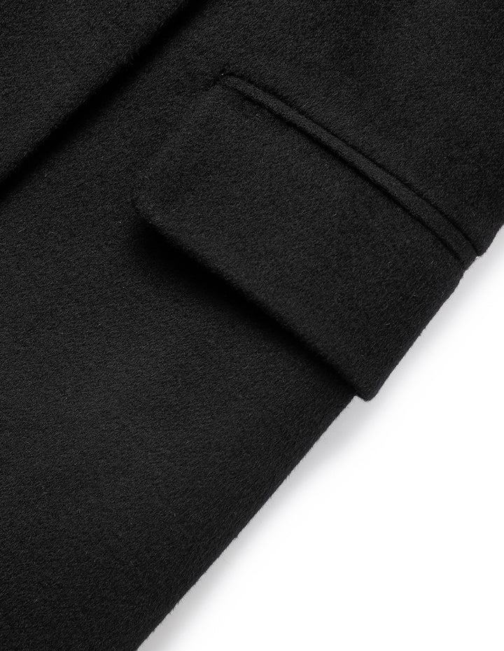 MARYLING Black Notched Lapel Wrap H-Shaped Belted Wool Coat