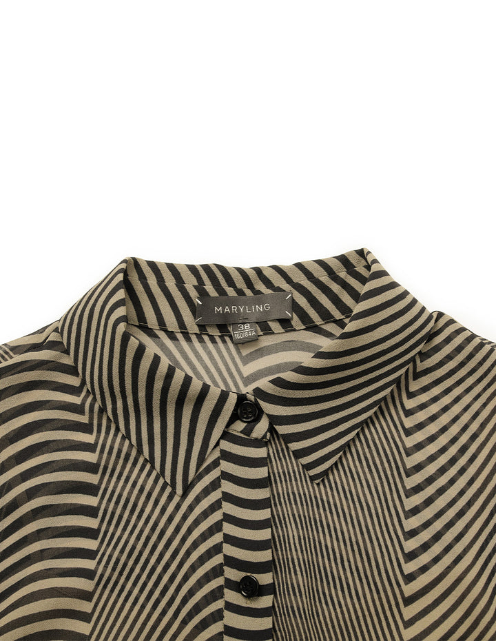 MARYLING Black Striped Print Midi Shirt Dress