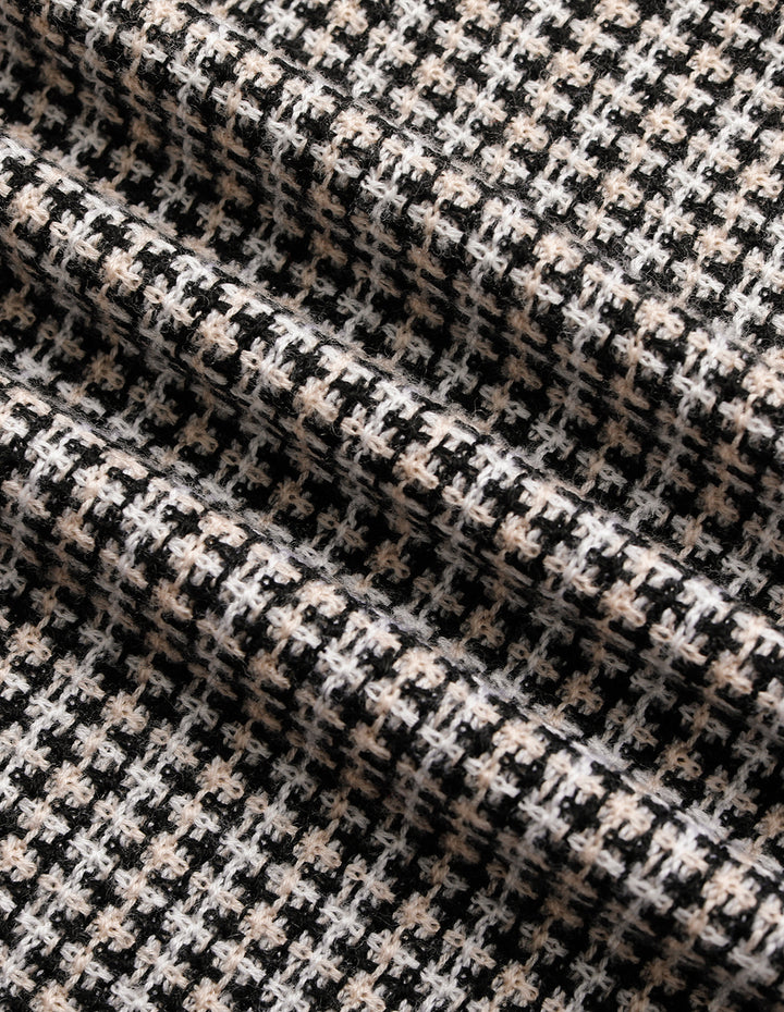 MARYLING Black And White Houndstooth Knitted Straight Wide-Leg Pants