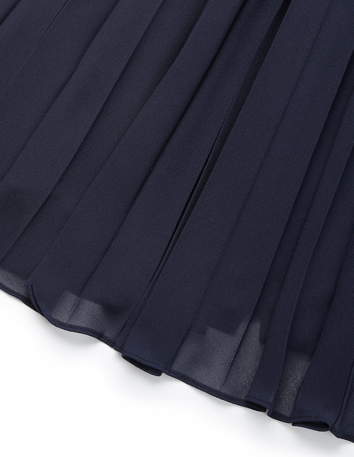 MARYLING Structured Collar Double-breasted Trench-Inspired Faux Two-Piece Pleated Midi Dress