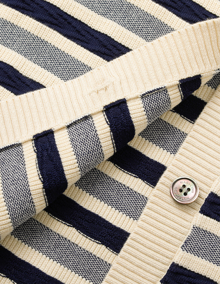 MARYLING Round Neck Long Sleeve Striped Mutil-Pockets Cardigan