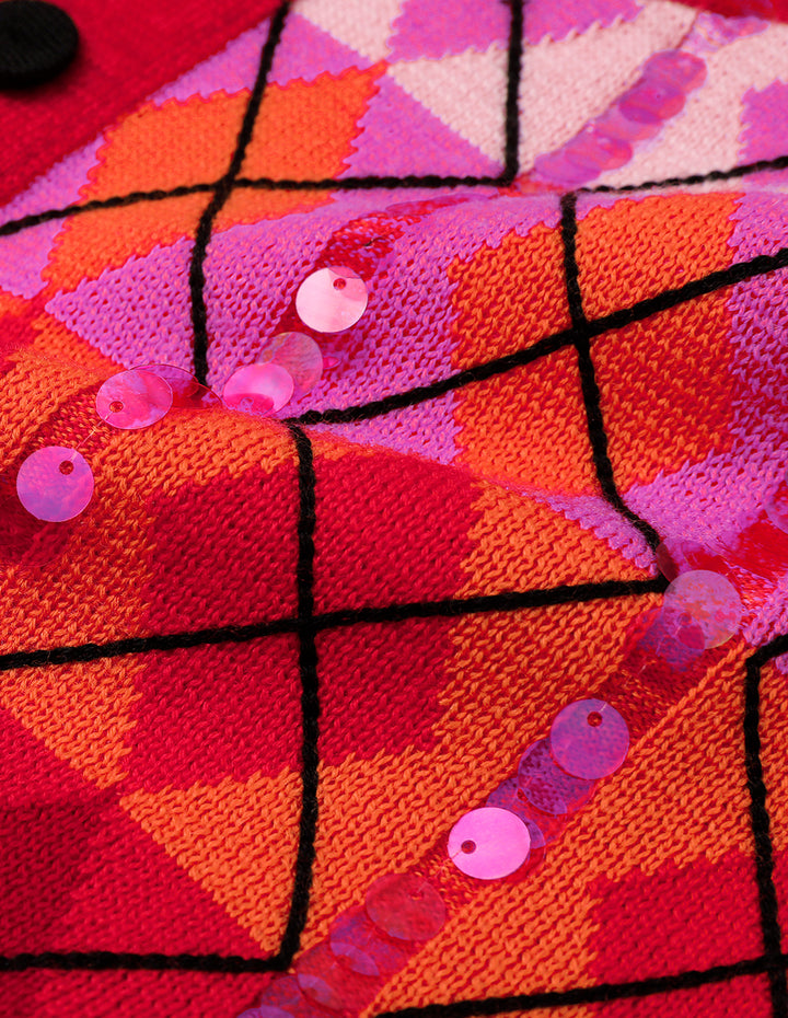 MARYLING Red Berry Plaid Knitted Dress