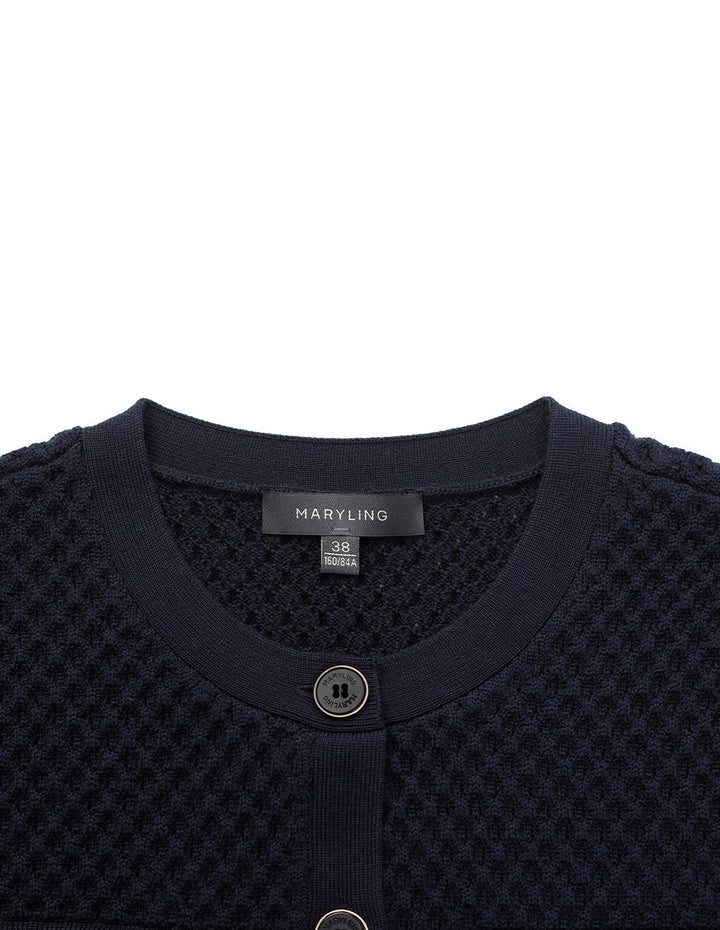 MARYLING Round-Neck Chain Mutil-Pocket Cropped Knit Cardigan