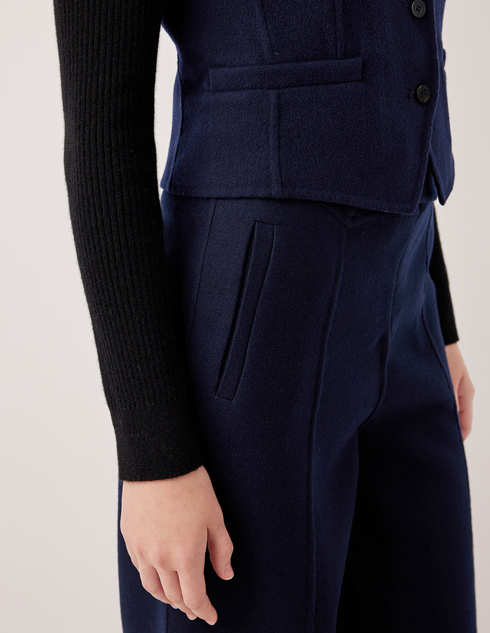 MARYLING Straight Wide Leg Wool Silk Blend Trousers