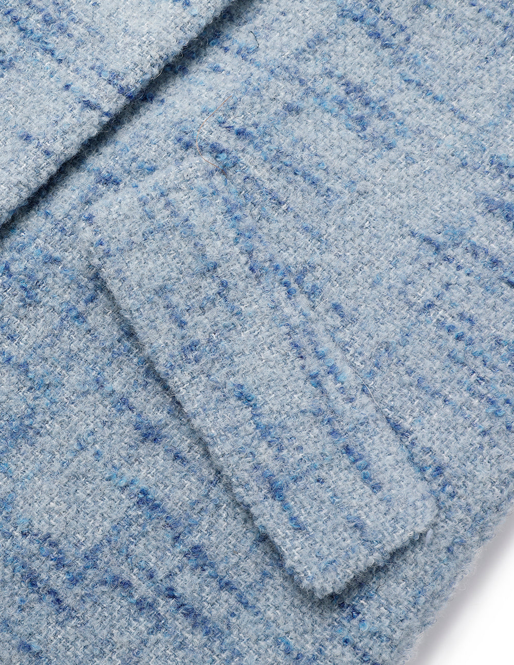 MARYLING Blue Loose Double-Breasted Long Tweed Wool Coat