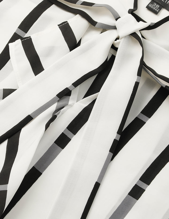 MARYLING Tie Neck Sleeveless Striped Asymmetric Top