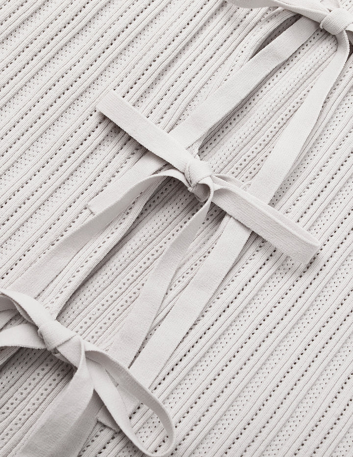 MARYLING V-neck Long-Sleeve Tie Ribbed Textured Knitted Cardigan