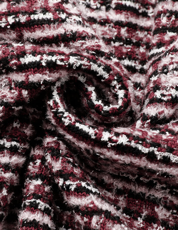 MARYLING Red & Black Plaid Imitation Tweed Knitted Knee-Length Straight Skirt