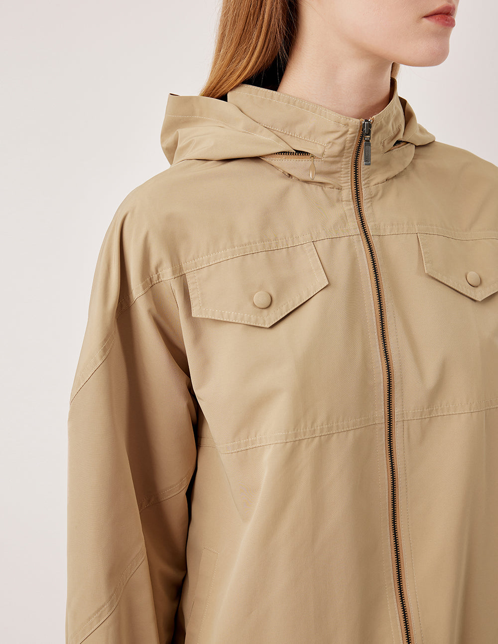MARYLING Stand Collar Hooded Elastic Hem Cargo Jacket