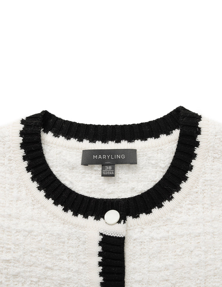 MARYLING Crew-Neck Ruffle Long-Sleeve Cropped Knit Cardigan