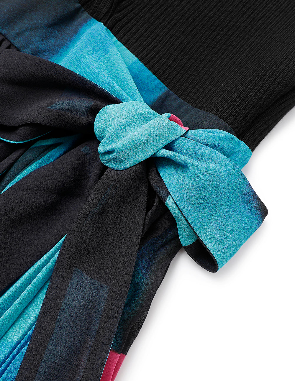 MARYLING Lapel Knitted Patchwork Printed Pleated Midi Dress