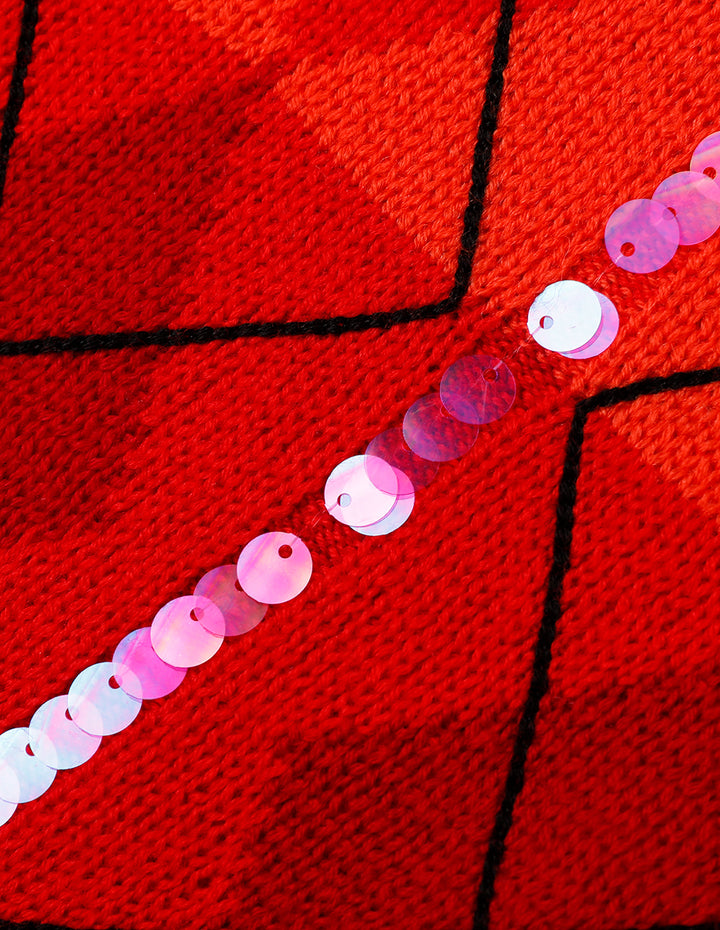 MARYLING Red Berry Plaid Knitted Pullover