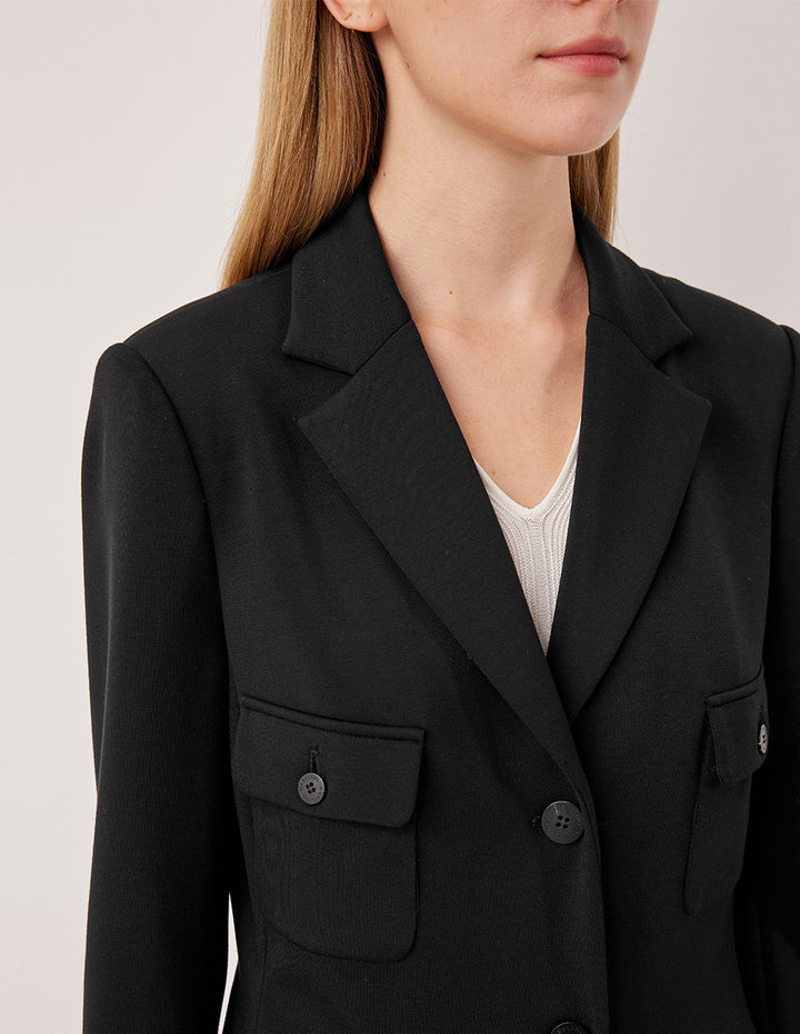 MARYLING Peak Lapel Long Sleeve Waist-Cinched Single-Breasted Blazer