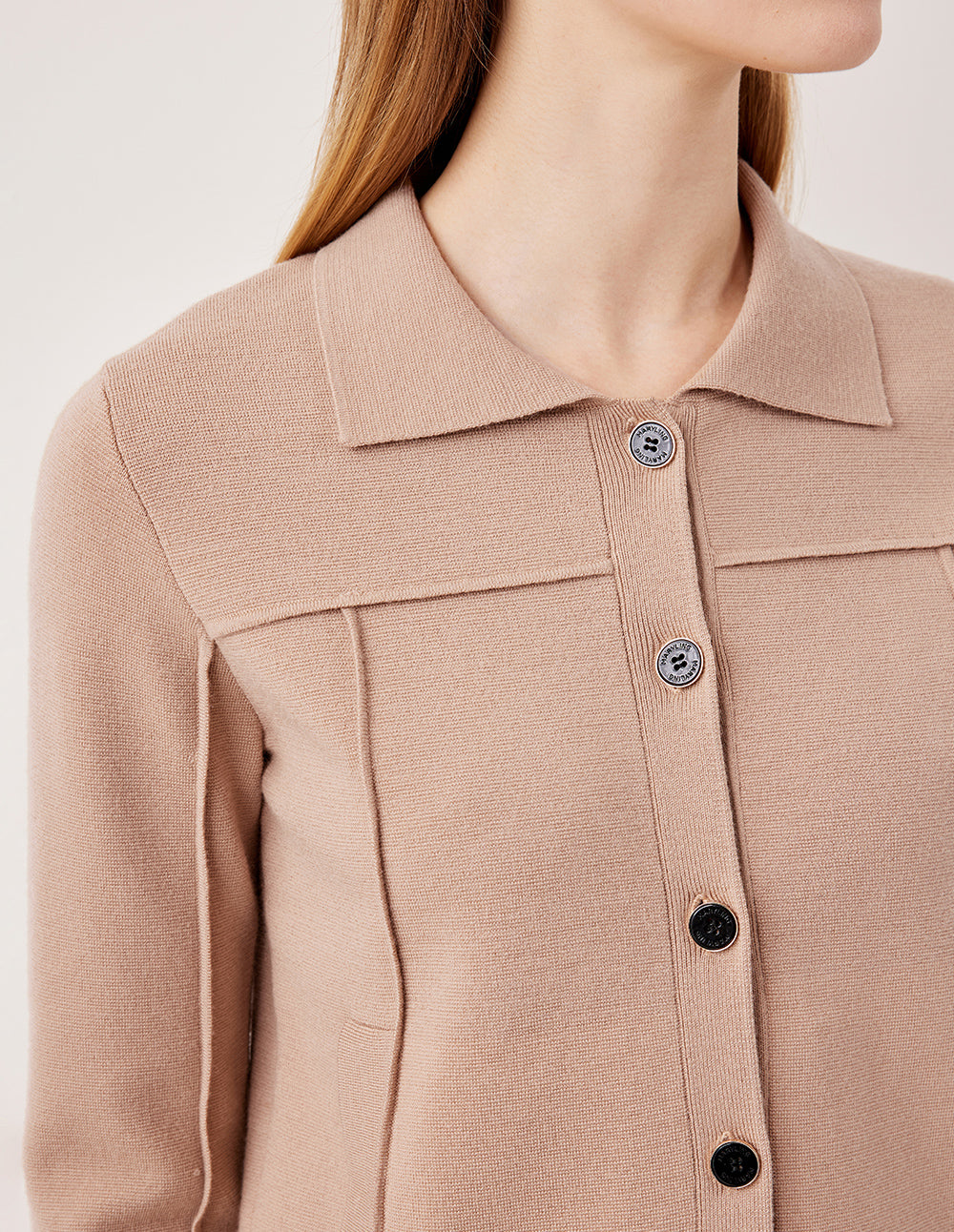 MARYLING Notched Collar Merino Wool Knit Cardigan