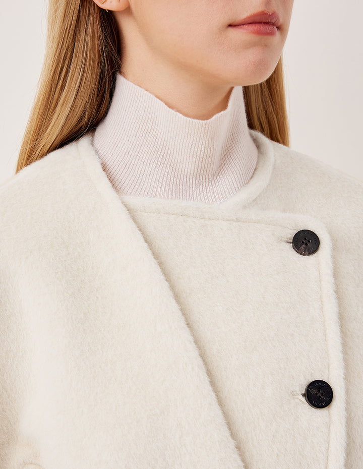 MARYLING Round Neck Asymmetrical Button Alpaca Wool Coat