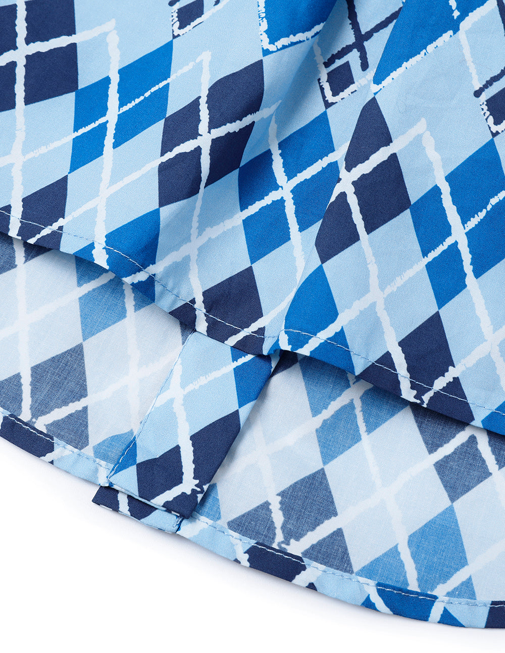 MARYLING Blue And White Plaid Shirt Collar Round Hem Blouse