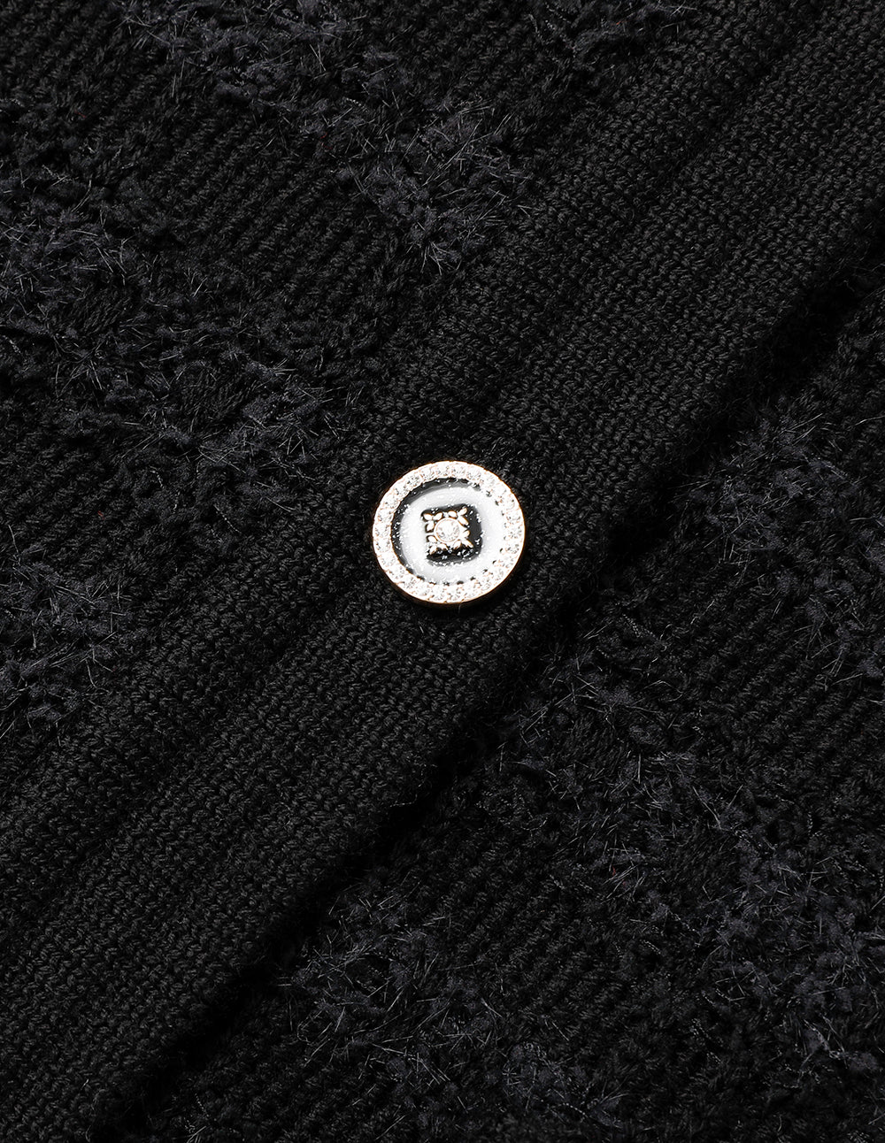 MARYLING Black Round Neck Dark Texture Cropped Knitted Cardigan