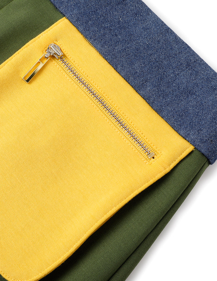 MARYLING Green Denim Patchwork Mini Skirt