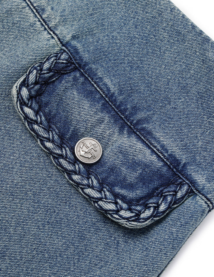 MARYLING High-Waist Front-Pockets Wash Denim Blue Skirt