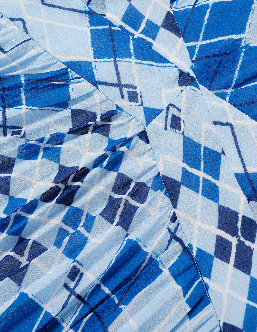 MARYLING Blue And White Diamond Plaid V-Neck A-Hem Dress