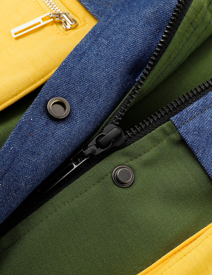 MARYLING Green Denim Patchwork Short-Sleeved Jacket