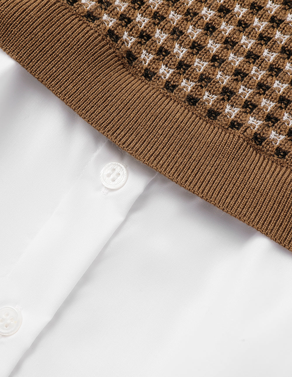 MARYLING Camel Checkered Patchwork Knit Blouse