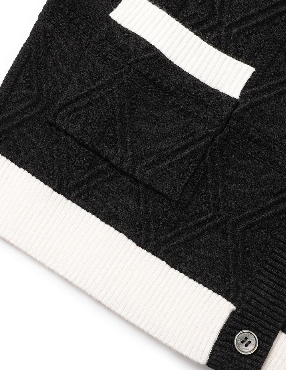MARYLING Black And White Contrasting Round Neck Dark Pattern Knitted Cardigan